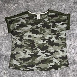 Lucky Brand Shirt Women's L Camo Green T-shirt Tee Roll Cuff Lounge Athleisure